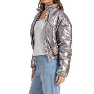 Chaqueta Metálica Acolchada de Moda para Mujer, Brillante, Ligera, Ropa de Calle de Invierno, Chaqueta Abrigada de Moda, Diseño Personalizado con Logotipo - Product Image 4