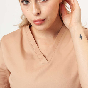 Algodón de alta calidad hecho de manga corta con cuello en V túnica camisas y pantalones conjuntos último diseño llegado sus propios uniformes de Spa para mujeres - Product Image 3