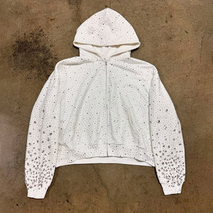 Custom 100% Cotton French Terry Regular Fit <b>Oversized</b> <b>Hoodie</b> with Diamond Zipper and Rhinestone Winter Pullover - Product Image 2