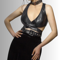 Nouveau haut Bustier femme avec dentelle strass nœud décorations en cuir véritable taille ceinture harnais respirant Bikini grande taille soutien-gorge