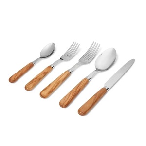 Couverts en acier inoxydable de qualité supérieure avec manche en bois naturel, vaisselle moderne polie miroir, couteau, fourchette, cuillère, couverts pour la maison - Product Image 5