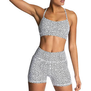 Women <b>white</b> yoga <b>set</b> stylish bra top with seamless shorts activewear two piece workout clothing <b>gym</b> suit - Product Image 1