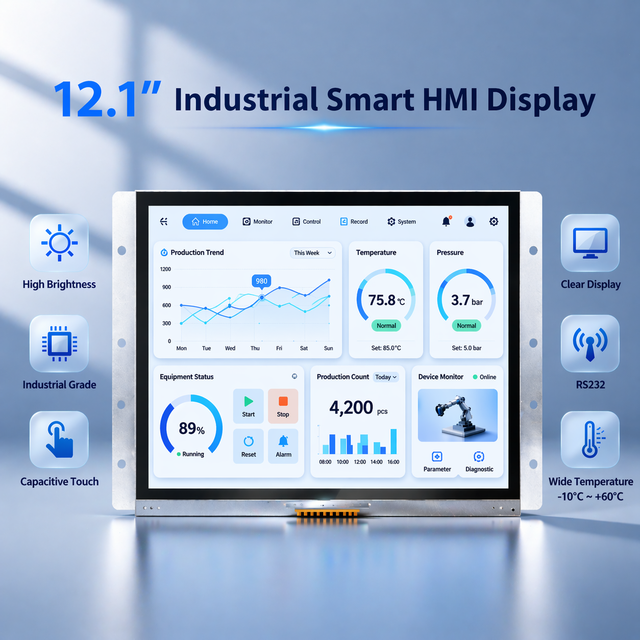 12.1Inch Sunlight Readable 850nits 1024x768 TTL/RS232/RS485 UART Interface Display Module for Smart Factory / Automation Control