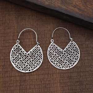 Aros redondos geométricos de filigrana de plata de ley únicos, pendientes de Mandala de semilla de plata 925, accesorio de moda para mujer - Product Image 4