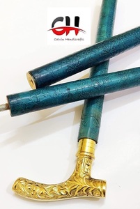 Bastón de madera antiguo hoja de oro mango de latón bastón único personas mayores actividades al aire libre senderismo Camping viaje aventura regalo - Product Image 2