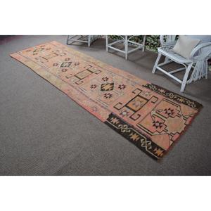 Tapis de 3,3 x 10,8 pieds, tapis turc vintage, tapis en laine Ikat orange et noir - Product Image 4