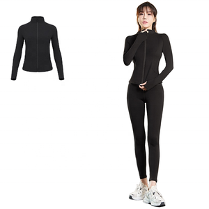 Conjunto Deportivo Vintage para Mujer, Cuello Alto, Ajustado, Cortavientos, Transpirable, Tallas Grandes, Chaqueta Larga para Running, Fitness y Pilates - Product Image 1