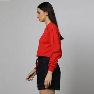 Logo personnalisé Streetwear femmes sweat-shirt court longueur pull Gym femmes haut court dames décontracté coton culture chemise de sueur - Product Image 3