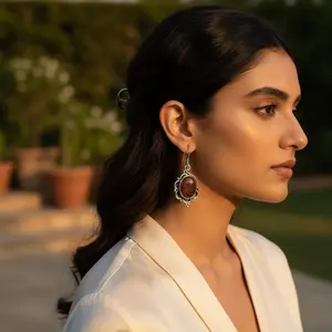 Boucles d'oreilles pendantes en argent 925 avec pierre précieuse en pierre de soleil, bijoux de mode pour femmes - Product Image 2