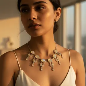 "<b>Crystal</b> Moonstone Silver Dangle <b>Necklace</b> for Women's Gift" - Product Image 1