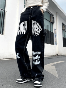 กางเกงยีนส์ทรงขากว้างทรงตรงสำหรับผู้หญิงทรงหลวมสไตล์ฮิปฮอปสตรีทแวร์สไตล์วินเทจออกแบบโลโก้ได้ตามต้องการ - Product Image 4