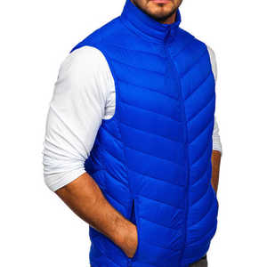 Personnalisable grande taille hommes hiver gilet bouffant léger polyester plaine sans manches vêtements d'extérieur décontractés col montant veste - Product Image 4