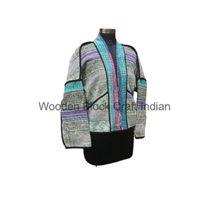 Vintage <b>Kantha</b> Winter Eco-Friendly Cotton Women's Flattering Comfortable Bomber <b>Jacket</b> Reversible Crafted Unique Double Cotton - Product Image 2