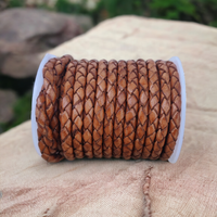 Cordon bolo en cuir de vachette tressé fait main, couleur Tan, Tailles 3mm-12mm, Accessoires essentiels pour la fabrication de bijoux, Tendance, 6mm inclus