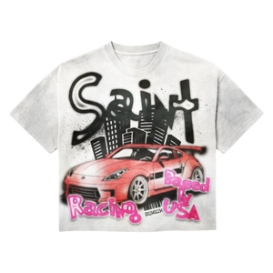 Conjunto de Camiseta y Pantalones Cortos de Algodón con Cuello Redondo, Estampado de Serigrafía Personalizable, Ecológico, Estilo Urbano para Hombre, Diseño de Auto de Carreras, Verano - Product Image 4