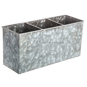 Rectangular Galvanized Finished Metal Planter for Home and Garden Decorative <b>Large</b> Size Silver <b>Flower</b> Planters - Product Image 3