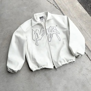 Vestes à motif de lettres rétro Hip Hop pour hommes Nouvelle mode Veste en cuir PU Manches longues Vestes à fermeture éclair Manteau Streetwear - Product Image 2