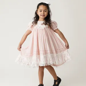 Vente en gros de robes roses pour enfants et filles de 3 à 4 ans, robes avec dentelle française pour enfants - Product Image 1