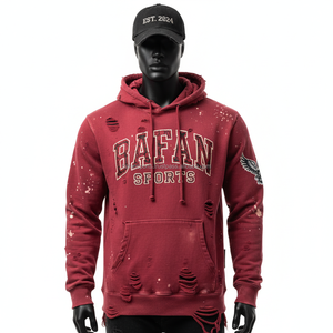 Sweat à capuche premium en molleton épais 360GSM, couleur bordeaux, lavage vintage, avec broderie, logo personnalisé et détails usés, sweat à capuche basique - Product Image 1