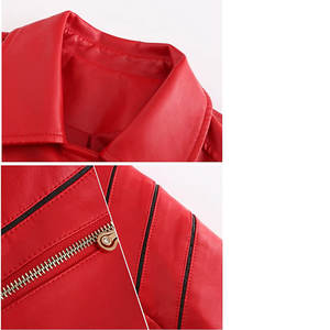 Haute qualité femmes élégant court Faux cuir Biker vestes mince en cuir PU printemps automne à manches longues mince col d'insertion nouveau - Product Image 4