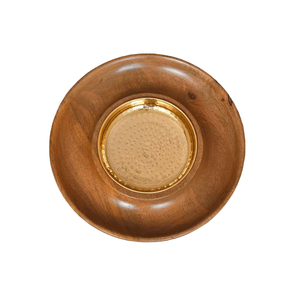 Plateau rond en métal et bois martelé grande taille idéal pour les biscuits aux fruits Vaisselle tendance bien polie - Product Image 1