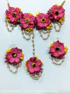 Conjunto de Joyería Nupcial Ligero, Cómodo, Moderno, Hecho a Mano, con Diseño Floral en Concha, Personalizable en Color, Collar, Pendientes, Mang Tikka, Hath - Product Image 6