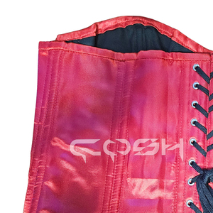 Corset haut de gamme en satin rouge à double armature en acier, à porter pour les fêtes, avec laçage dans le dos - Product Image 5