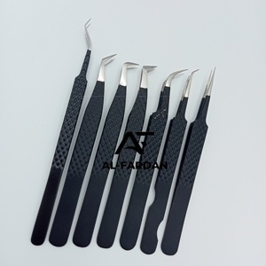 Matte <b>Black</b> Color Stainless Steel Eyelash Tweezers Diamond Grip 45 65 90 Degree Russian Volume <b>Boot</b> Lash Extension Tweezers - Product Image 1