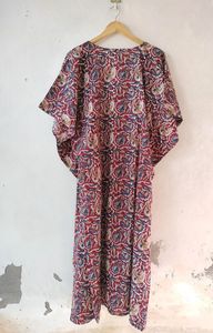 Caftan décontracté imprimé Bagru pour femmes Sarong doux coton indien vêtements de plage nouveau caftan imprimé en bloc impression numérique de taille naturelle - Product Image 5