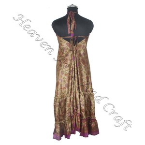 2023 Collection d'été élégante robe de soirée sari en soie indienne pour femmes Style Vintage longue robe sans manches - Product Image 6