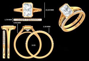 แหวนเพชรทรงเรเดียนท์คัท 2 กะรัต ผลิตในห้องปฏิบัติการ ประดับขอบเพชร พร้อมแหวนวงแต่งงานเข้าชุด ทองคำแท้ 10K/14K/18K สีเหลืองทอง ชุดเครื่องประดับสำหรับเจ้าสาว ของขวัญวันวาเลนไทน์ - Product Image 6