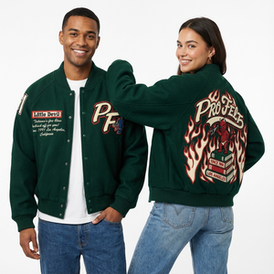 Veste universitaire de style actuel, corps en laine, manches longues, broderie de crâne, veste universitaire de style lettreman, veste de baseball pour hommes - Product Image 2