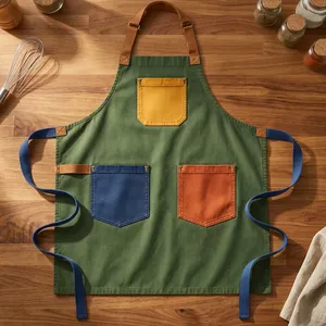 Delantal de Lona Verde con Múltiples Bolsillos, Resistente, Reutilizable, Estilo Clásico para Cocinar y Uso Diario - Product Image 1