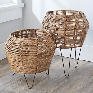 Maceta de ratán y Metal, estante de exhibición de maceta de estilo Vintage para el hogar, uso interior y exterior, soporte de maceta para plantar - Product Image 1