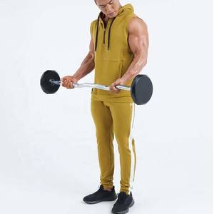 Camisetas sin mangas de algodón para hombre, camisetas de fitness para gimnasio con capucha sin mangas, chalecos informales con media cremallera, ropa de culturismo informal con capucha para hombre - Product Image 2