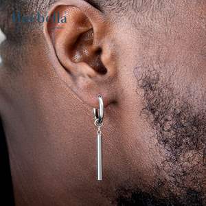 Pendientes de Plata de Ley 925 hechos a mano, pendientes de aro finos de palo redondo colgante delicado para hombres - Product Image 1