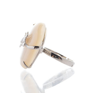 Rhodium Plated <b>Stainless</b> <b>Steel</b> Eternity Opening <b>Ring</b> with Oval Cut Butterfly Inlay - Product Image 2