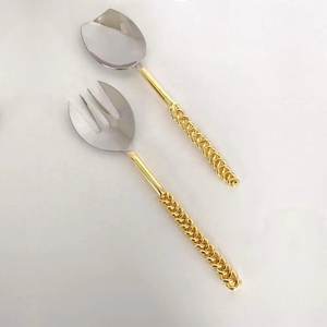 Brass Food Safe Royal <b>Salad</b> <b>Server</b> With Mop Handle Gold finished for Home & Wedding Tabletop <b>Salad</b> <b>Server</b> Set - Product Image 3