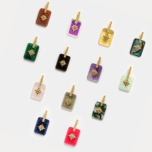 Abalorio rectangular de cuarzo rosa fuerte, acento North Star CZ, chapado en oro con fianza de plata esterlina, joyería de piedras preciosas pulidas hechas a mano - Product Image 3