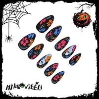 HYC-DY-611 Faux Ongles à Presser Amande Motif Crâne Floral Halloween Réutilisables Couverture Complète Design Gothique 24 Pièces