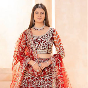 Heavy Embroidered Red Bridal <b>Lehenga</b> <b>Choli</b> with Dupatta Floor-Length Party Wedding Wear <b>for</b> <b>Women</b> - Product Image 1