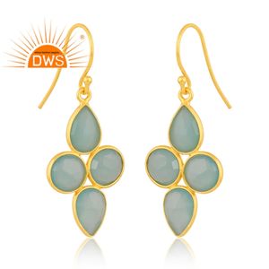 Dernières tendances en argent sterling plaqué or Aqua calcédoine pierre précieuse conception florale balancent boucle d'oreille Demi fournisseur de bijoux fins - Product Image 2