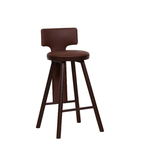 Chaise de bar en cuir minimaliste moderne avec base en teck massif pour meubles de maison et meubles de bar - Product Image 2