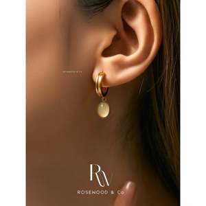 Orecchini a Cerchio in Giada Verde Avventurina, Pendenti Ovali Placcati Oro 18K, Anelli Geometrici alla Moda - Product Image 3