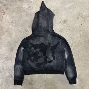 Best-seller Sweat-shirt à capuche en coton 100% pour homme avec logo personnalisé, marque privée, strass en diamant, noir, vintage, hiver - Product Image 2