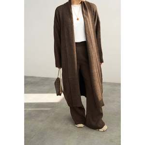 Coffee Melange <b>Open</b> <b>Front</b> Shawl Collar <b>Cardigan</b> - Product Image 1