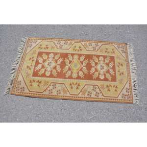 พรมทอสไตล์ตุรกีโบราณดีไซน์แบบเย็บปะสีส้มและเหลือง44ft 26ชิ้นวัสดุขนสัตว์เทคนิคสานแบบแบนสำหรับตกแต่งห้องนั่งเล่น - Product Image 3