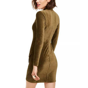 Robe moulante en velours côtelé vert pour jeunes filles, taille XS, lavable, élégante, avec fermeture éclair et décoration drapée, robe d'été sexy - Product Image 2