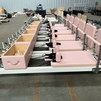 Prêt à expédier : Reformer de Pilates professionnel en aluminium rose, classique, de luxe, durable, pour exercices à domicile sur le sol