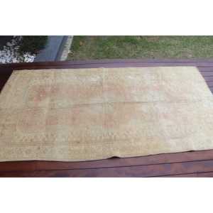 Vintage 3.8x7.3 ft Rug, Area Turkish Rug, <b>Brown</b> Red Abstract <b>Wool</b> Rug - Product Image 3